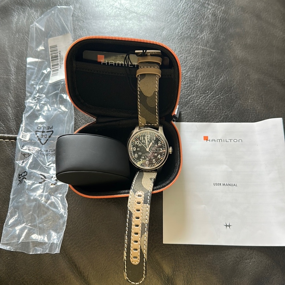 NWT Hamilton Khaki Field Men's Automatic Watch. Screen protectors on face & back
